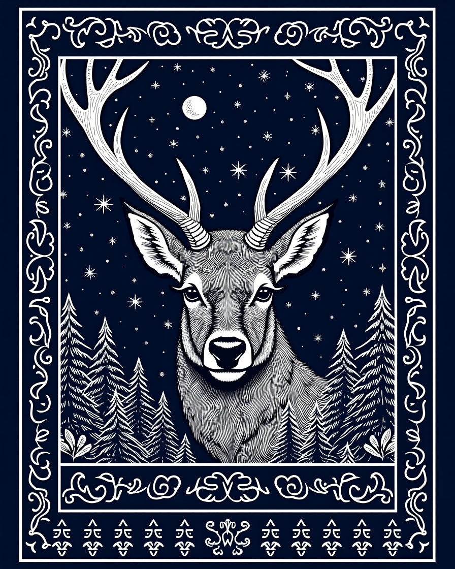 Midnight Deer Forest Night Sky Rug