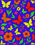 Vibrant Blue Butterfly Floral Garden Rug