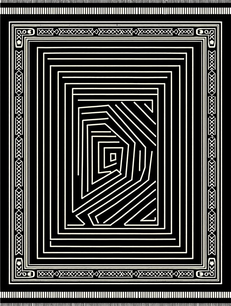 Striped Black Ivory Outline Maze Rug