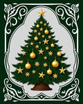 Festive Evergreen Christmas Tree Gold Ornaments Rug