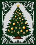 Festive Evergreen Christmas Tree Gold Ornaments Rug