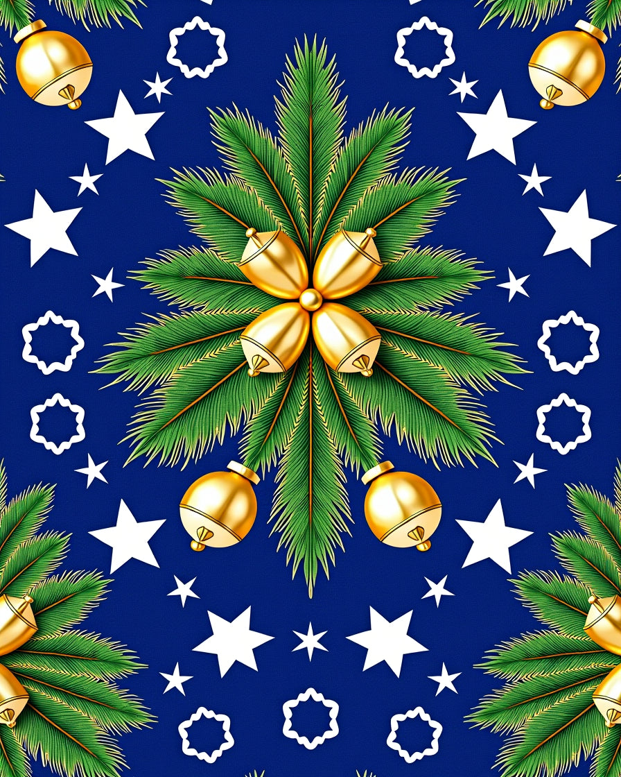 Golden Bells Emerald Leaves Starry Night Rug