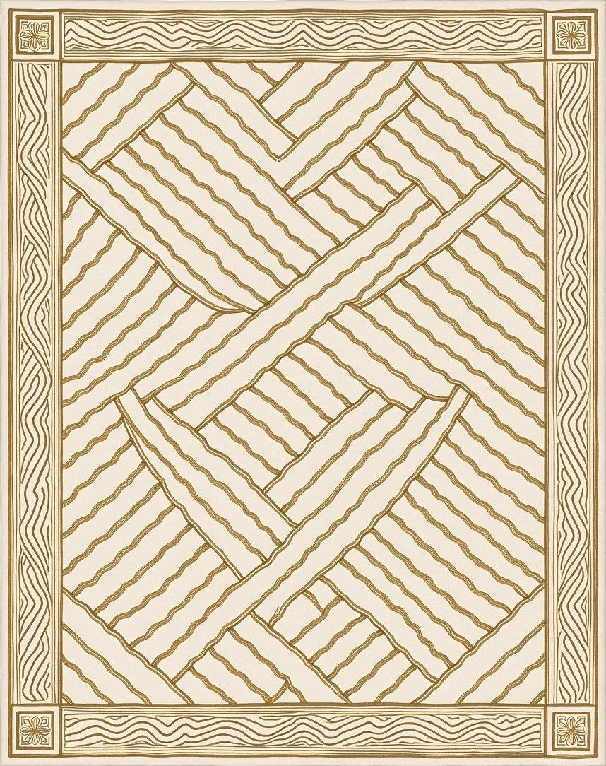 Subtle Gold Woven Abstract Border Rug