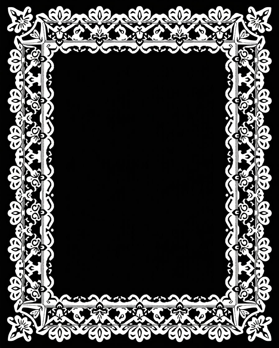 White Ornate Floral Lace Frame Rug
