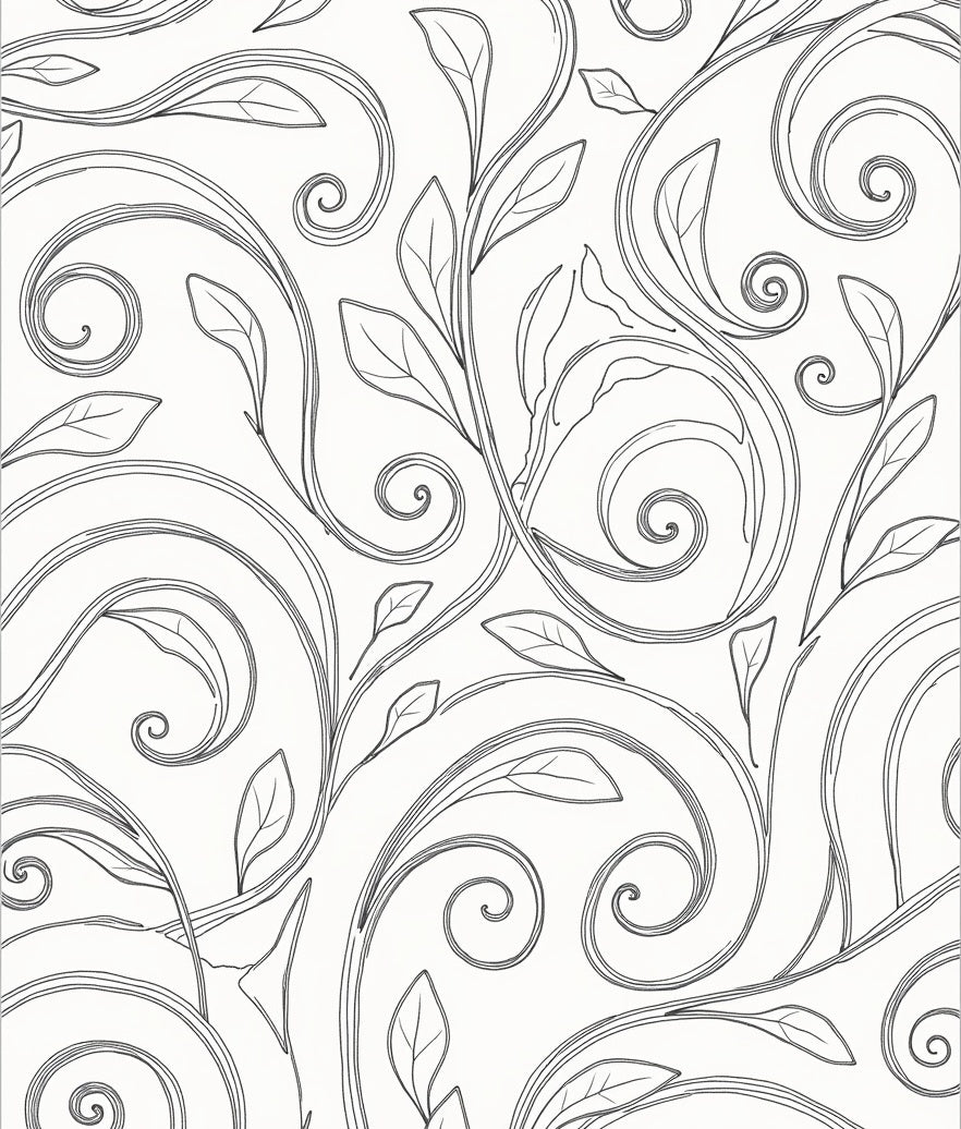 Ornate Black Scroll Leaf Vine Rug