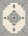 Ornate Black White Floral Border Rug