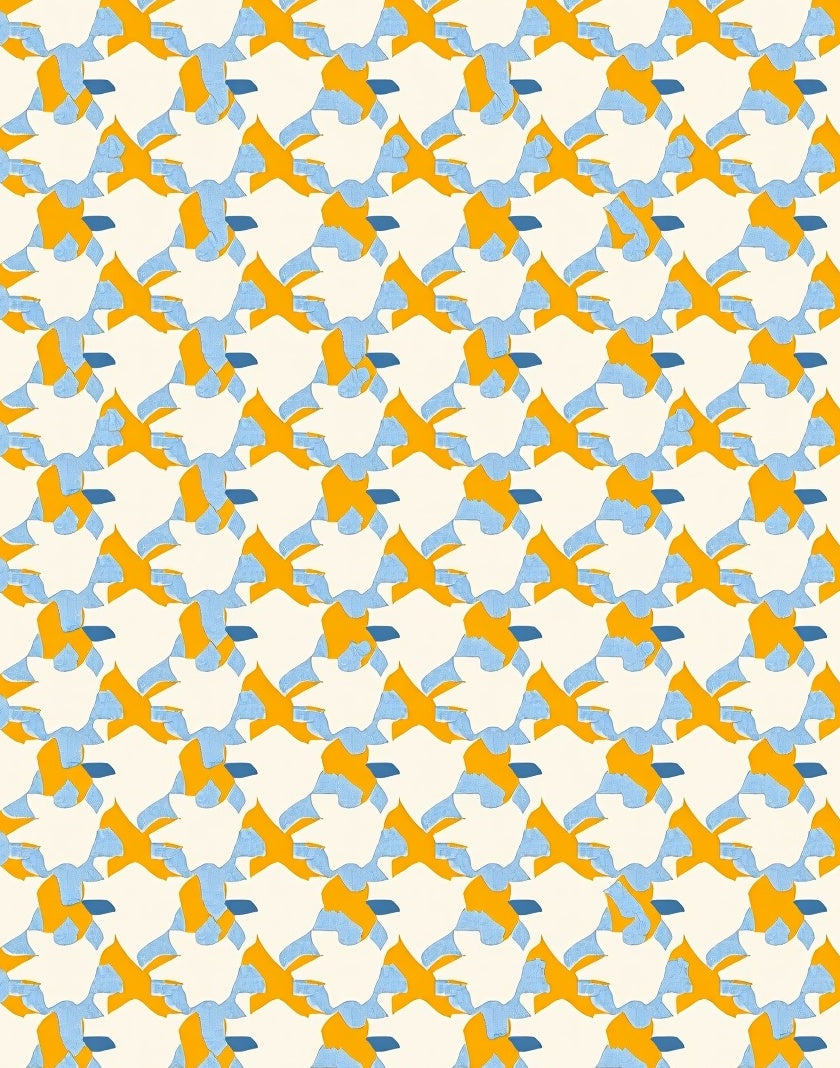 Golden Blue Interlocking Shapes Rug