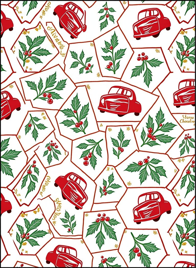 Red Vintage Car Holly Berry Patchwork Rug