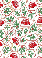 Red Vintage Car Holly Berry Patchwork Rug
