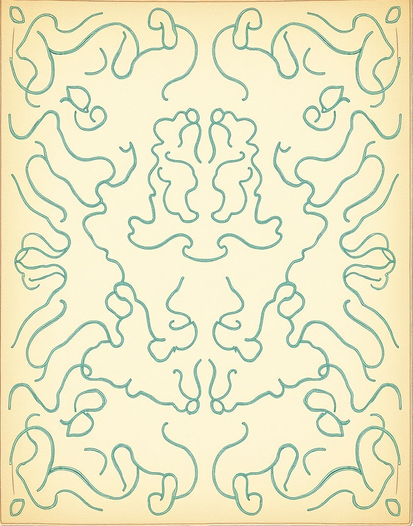 Cream Teal Abstract Organic Loops Rug