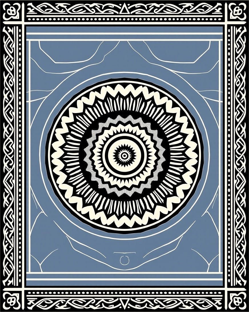 Contrasting Black Cream Mandala Border Rug