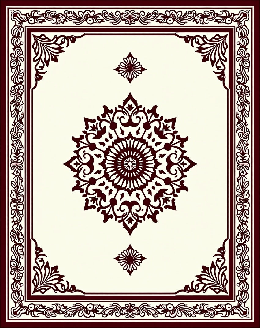 Dark Red Floral Medallion Frame Rug