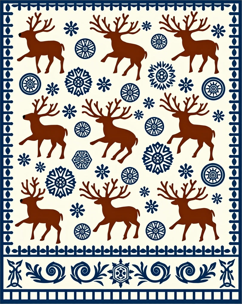 Rustic Brown Reindeer Snowflake Border Rug