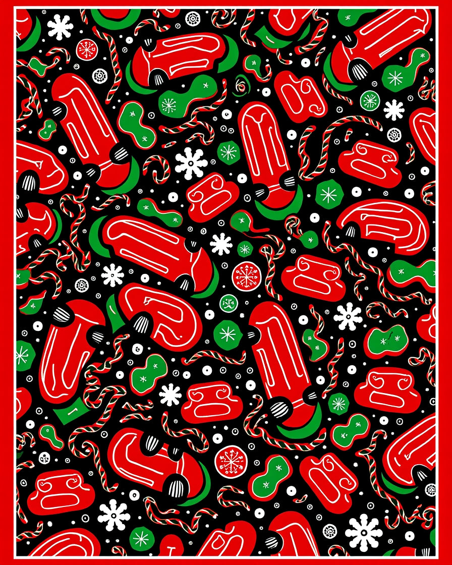 Festive Red Green Sled Candy Canes Rug