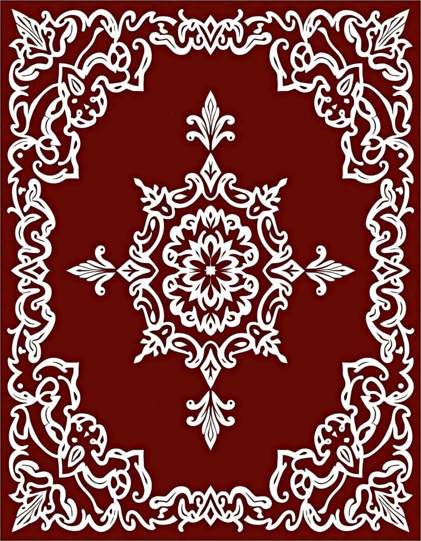 Deep Red Floral Lace Medallion Rug