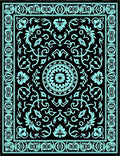 Aqua Black Floral Medallion Border Rug