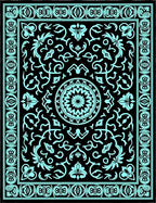 Aqua Black Floral Medallion Border Rug