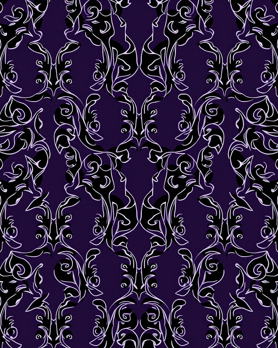 Deep Purple Scrollwork Baroque Rug