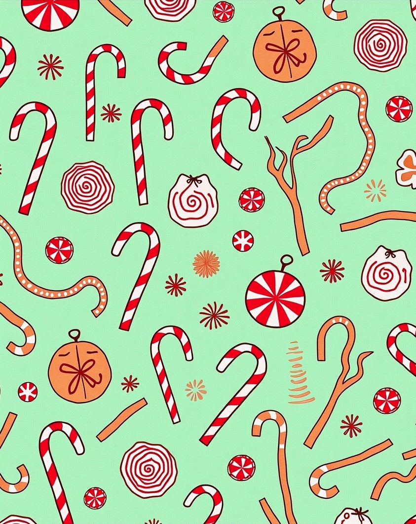 Red White Candy Cane Holiday Scene Rug