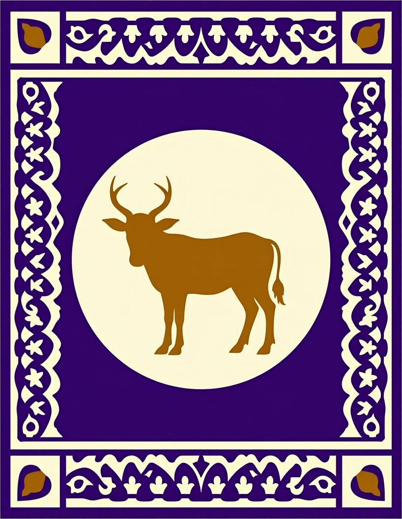 Deep Purple Golden Antelope Medallion Rug