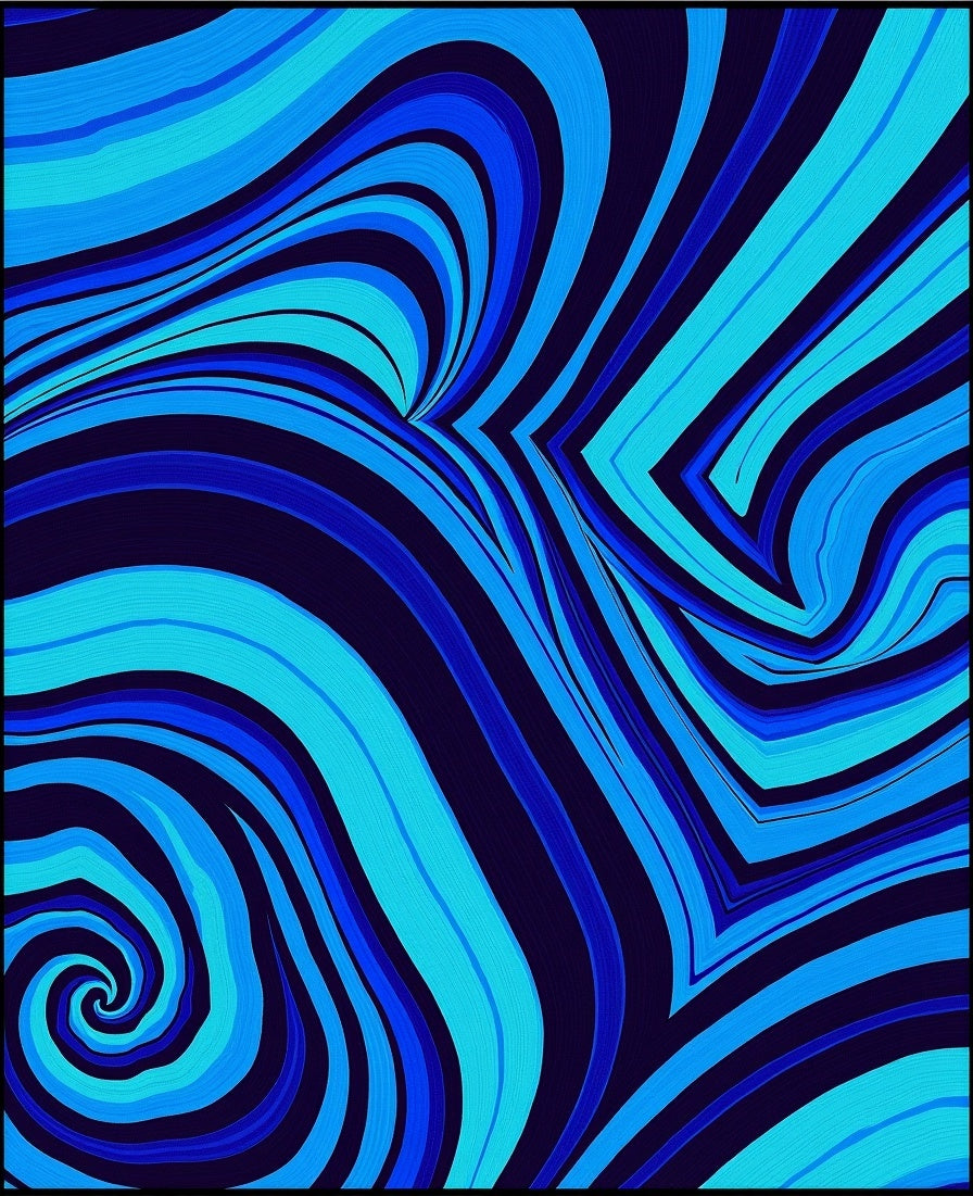 Vivid Blue Swirl and Stripe Rug