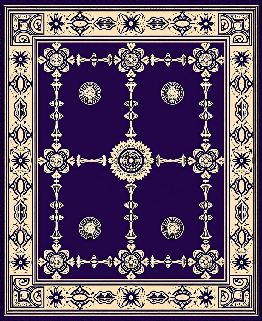 Deep Violet Creamous Floral Mandala Rug
