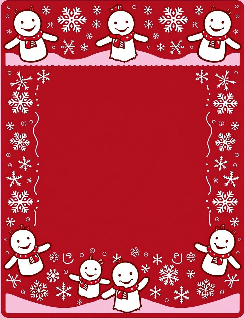 Joyful Snowman Snowflake Border Red Rug