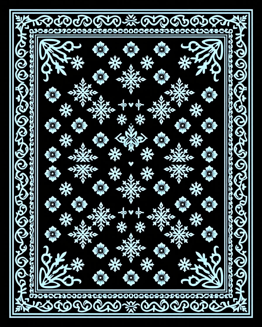 Aqua Snowflake Blooms Border Rug