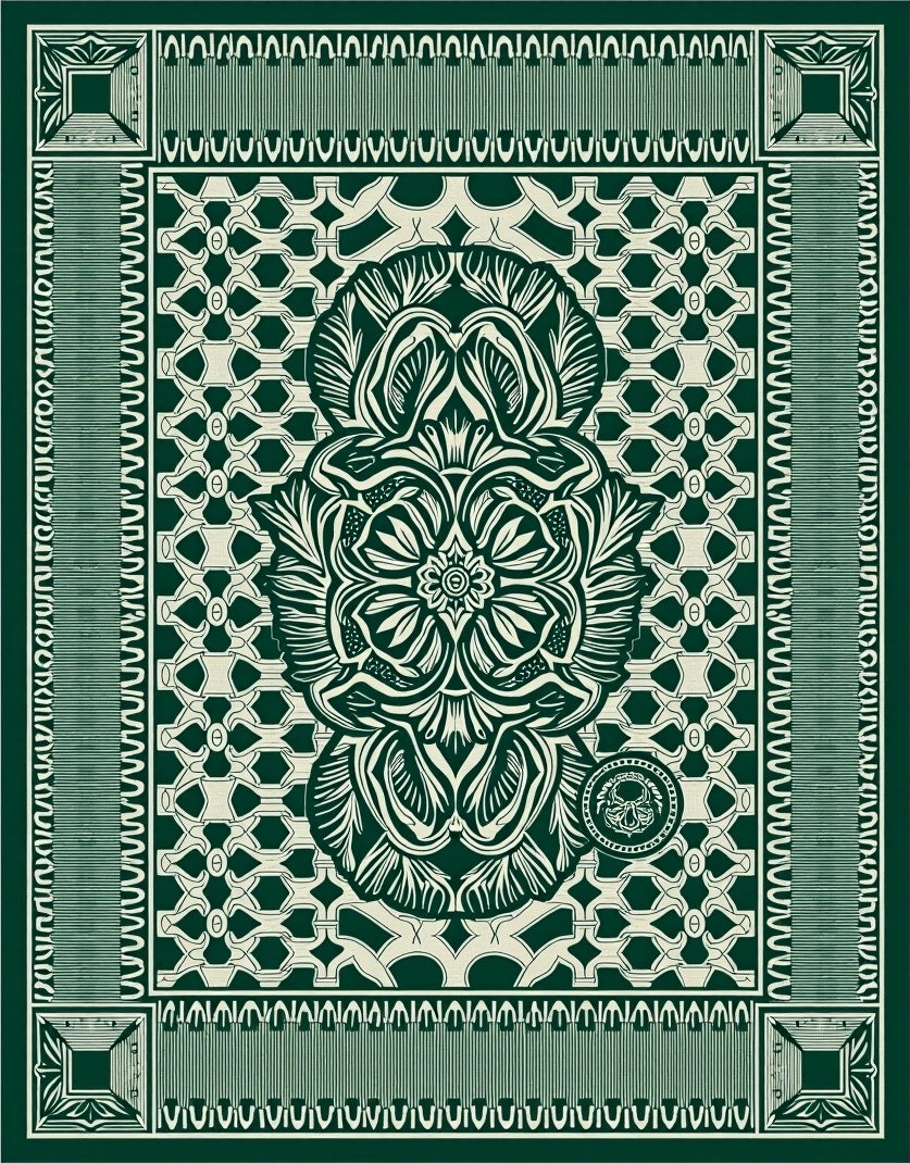 Emerald Green Intricate Floral Medallion Rug