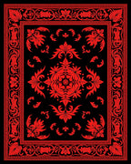 Crimson Floral Medallion Black Rug