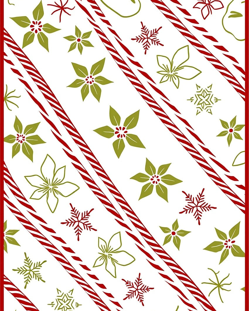 Red Green Poinsettia Snowflake Stripes Rug