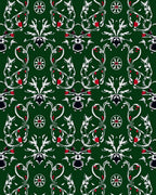 Emerald Green White Red Floral Scroll Rug