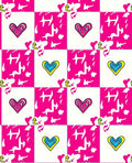 Vibrant Pink Blue Yellow Heart Checkered Rug