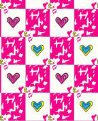 Vibrant Pink Blue Yellow Heart Checkered Rug