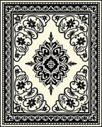 Black Cream Floral Medallion Borders Rug