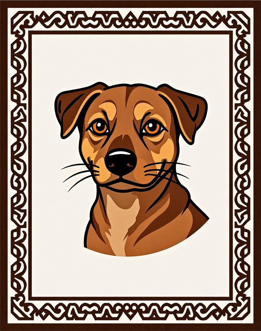 Brown Dog Portrait Ornate Frame Rug