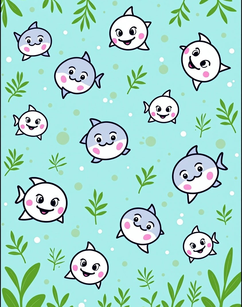 Playful Blue Gray Fish Aquatic Scene Rug