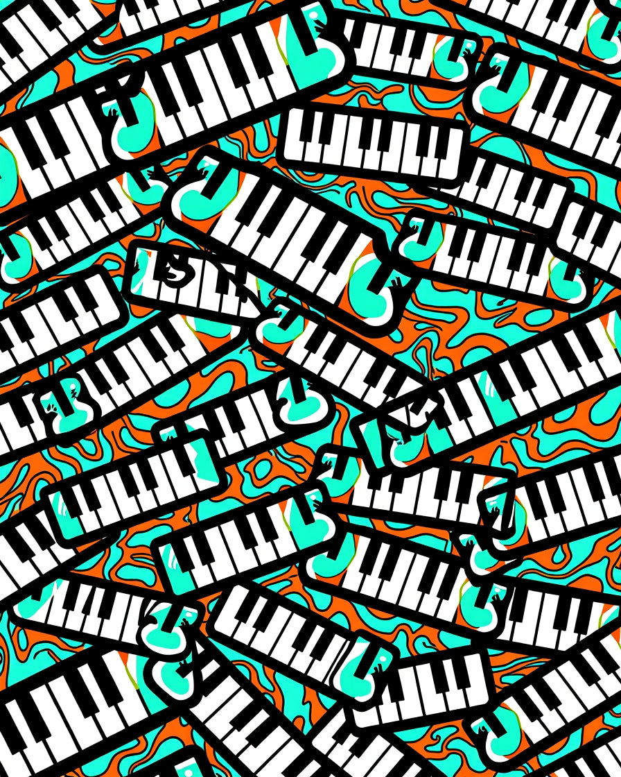 Vibrant Orange Aqua Piano Keys Rug