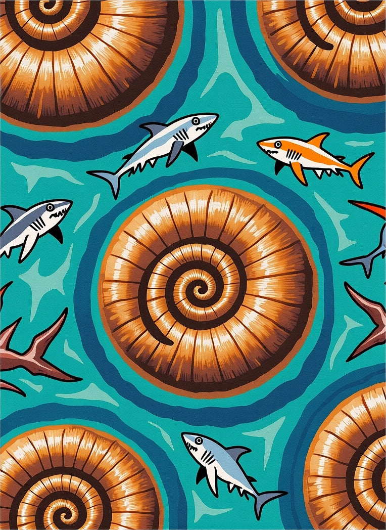 Sharks and Seashells Ocean Swirl Rug