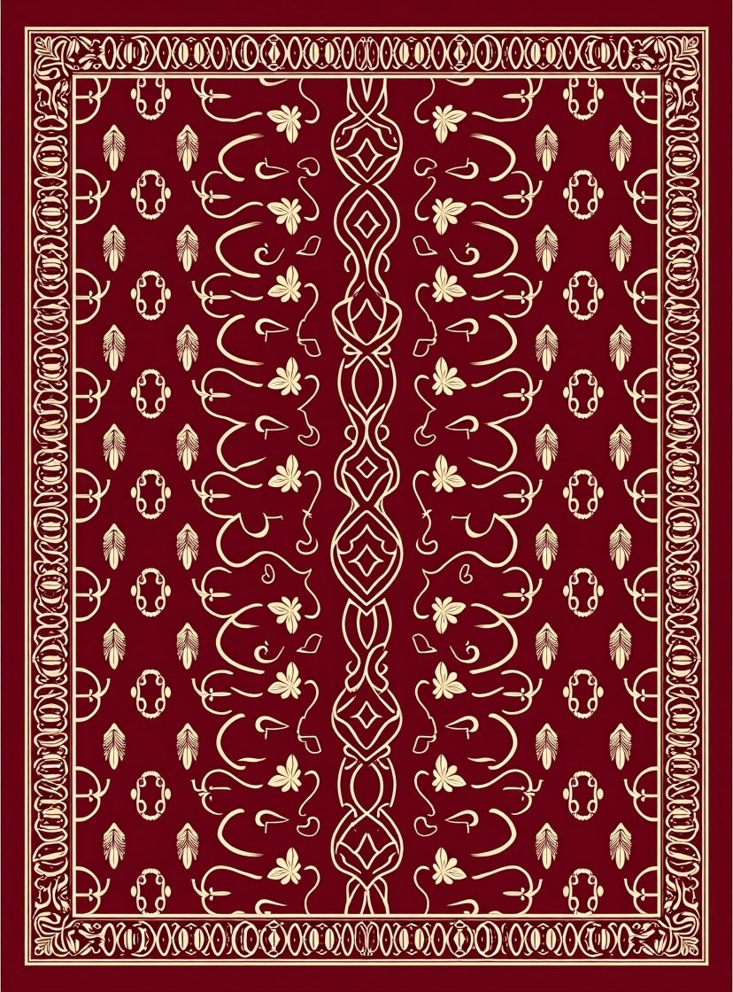 Crimson Ivory Ornate Floral Vine Rug