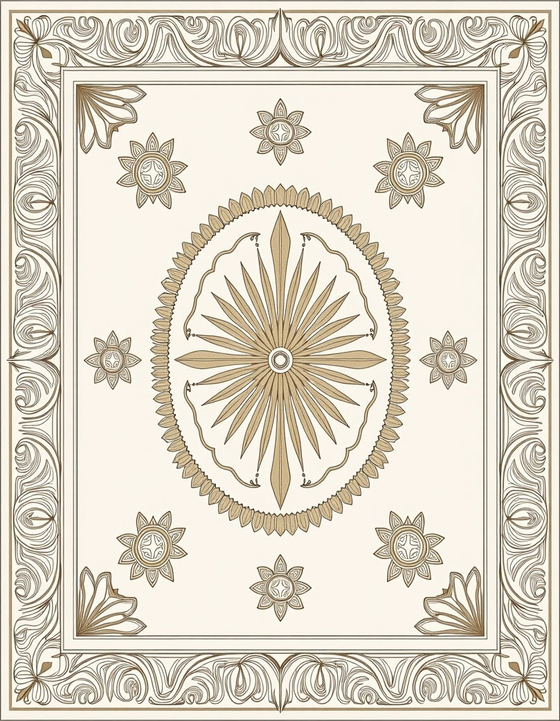 Gold and Cream Floral Medallion Border Rug
