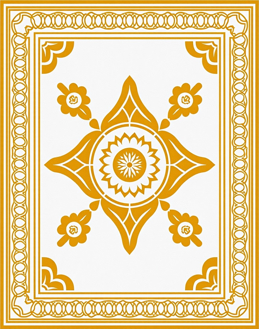 Golden Ochre Medallion Floral Border Rug