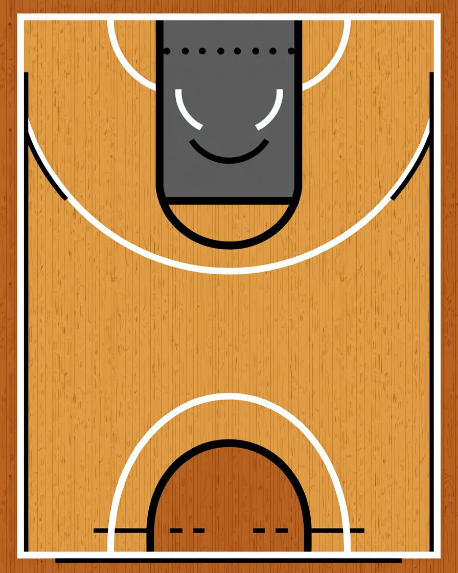 Realistic Wood Basketball Court Area Rug