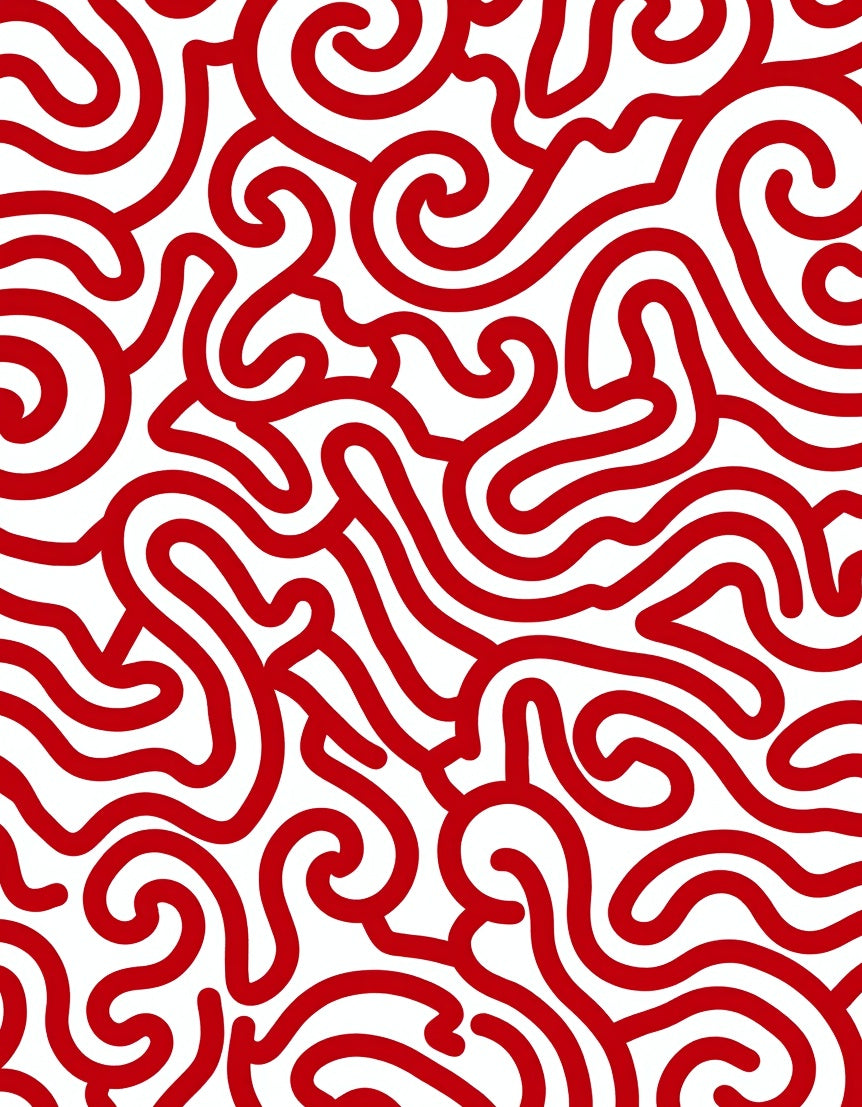 Crimson Swirl Continuous Line Rug