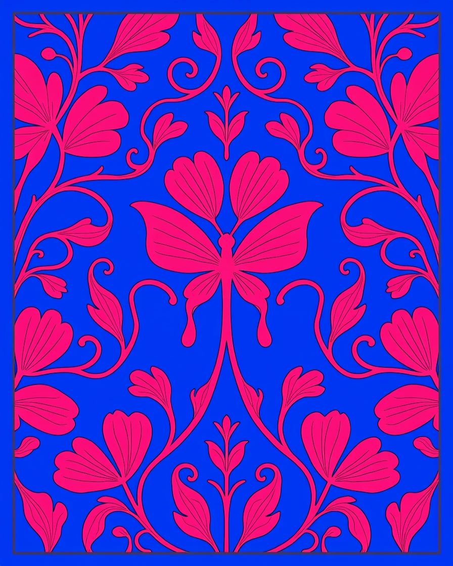 Vibrant Fuchsia Floral Butterfly Vine Rug