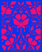 Vibrant Fuchsia Floral Butterfly Vine Rug