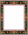 Dark Green Red Yellow Floral Border Rug