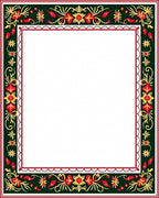 Dark Green Red Yellow Floral Border Rug