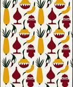 Yellow Maroon Botanical Folk Elements Rug
