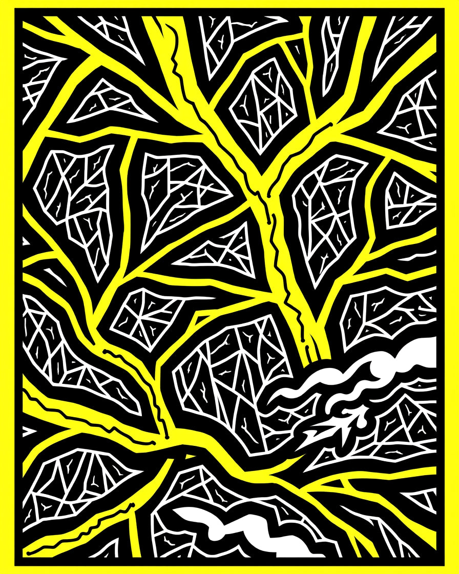 Bold Yellow Abstract Branching Geometric Rug